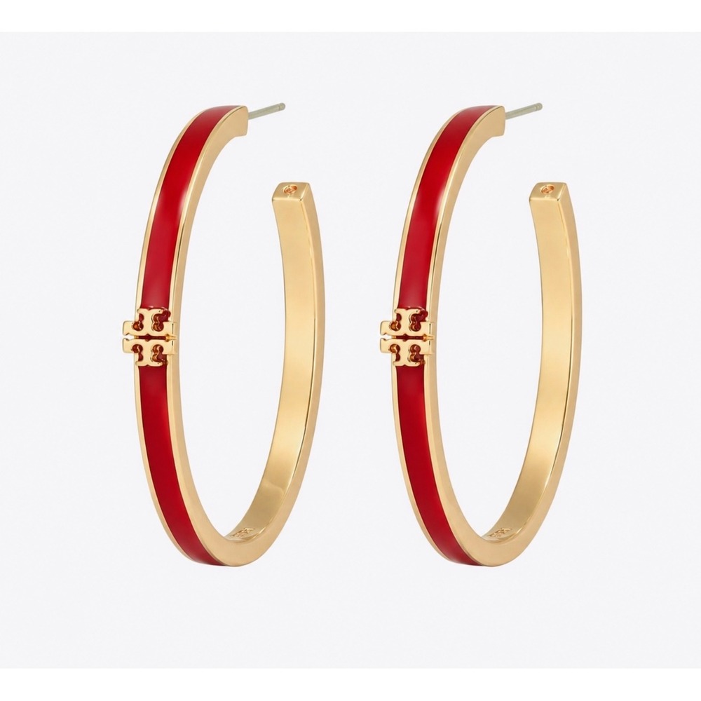 NWT Tory Burch Icon Hoop Earrings in Red / MSRP $150 / Dustbag Included
